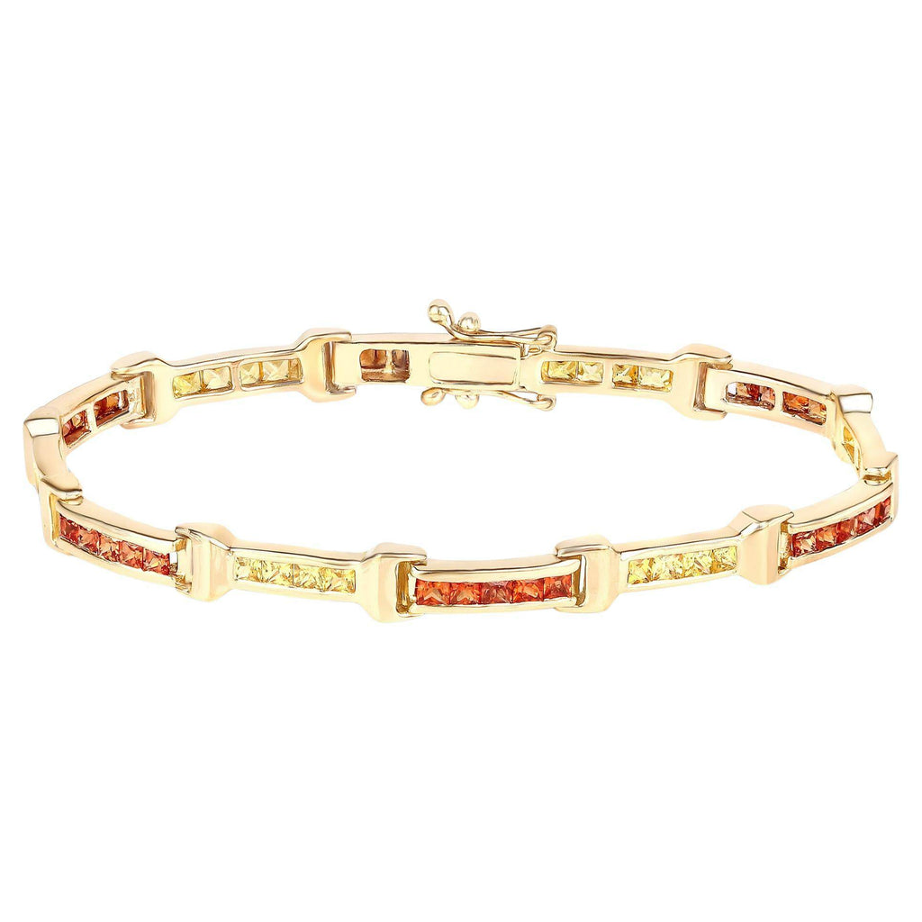 Sapphire Tennis Bracelet Orange Yellow 6.48 Carats Total 14K Yellow Gold Plated