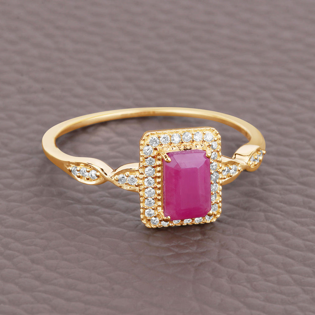 Ruby Ring With Diamonds 0.72 Carats 14K Yellow Gold