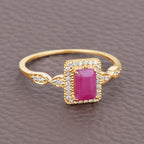 Ruby Ring With Diamonds 0.72 Carats 14K Yellow Gold