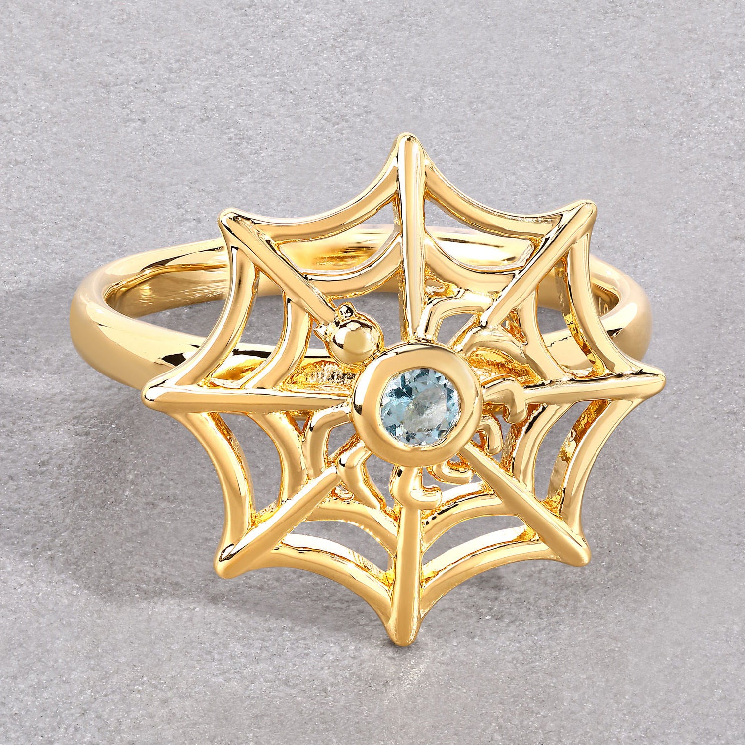 Blue Topaz Spider Web Ring 0.1 Carats Gold Plated Silver
