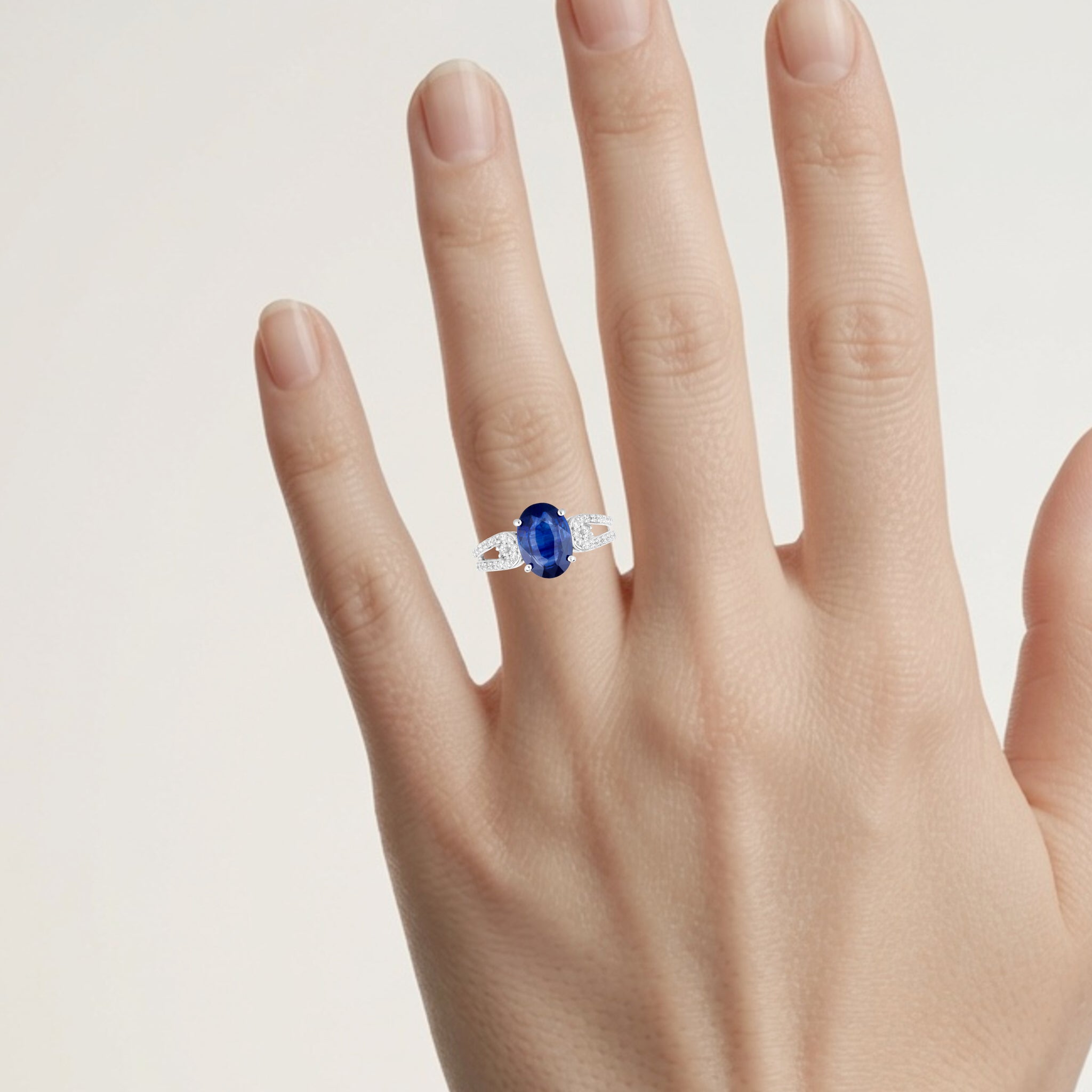 Blue Sapphire Ring With Diamonds 3.58 Carats 18K White Gold