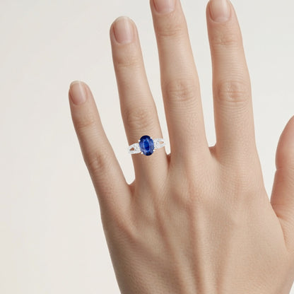 Blue Sapphire Ring With Diamonds 3.58 Carats 18K White Gold