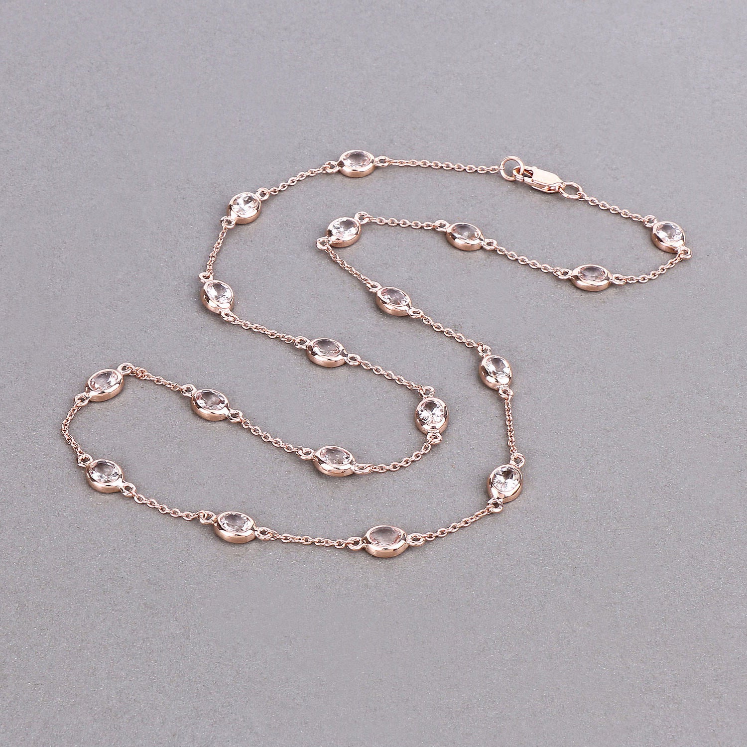 Morganite Necklace 4.84 Carats Gold Plated Silver