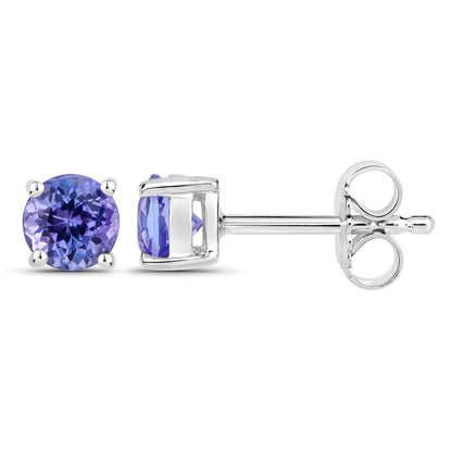 Natural Tanzanite Stud Earrings 0.92 Carats Sterling Silver