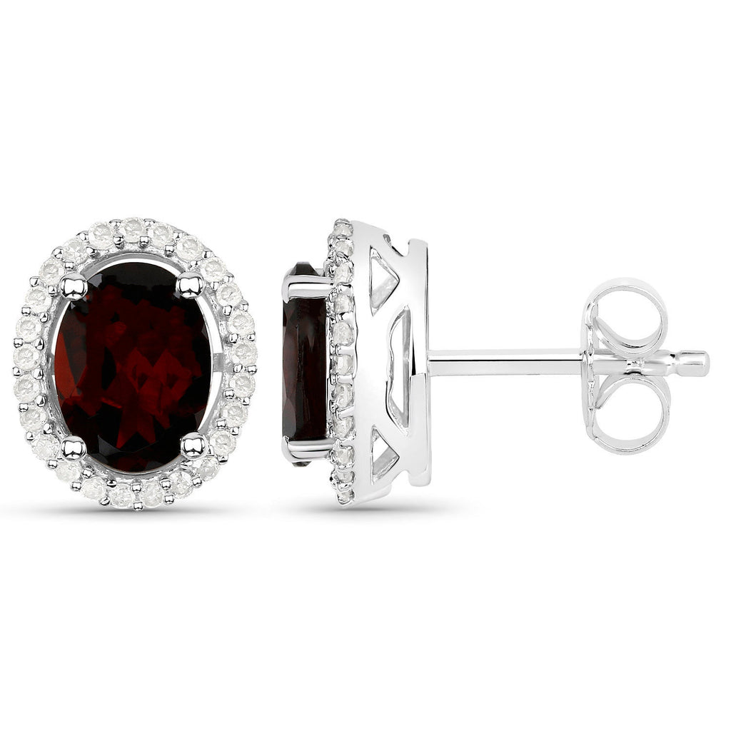 Garnet Stud Earrings With Diamonds 2.74 Carats Sterling Silver