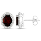 Garnet Stud Earrings With Diamonds 2.74 Carats Sterling Silver