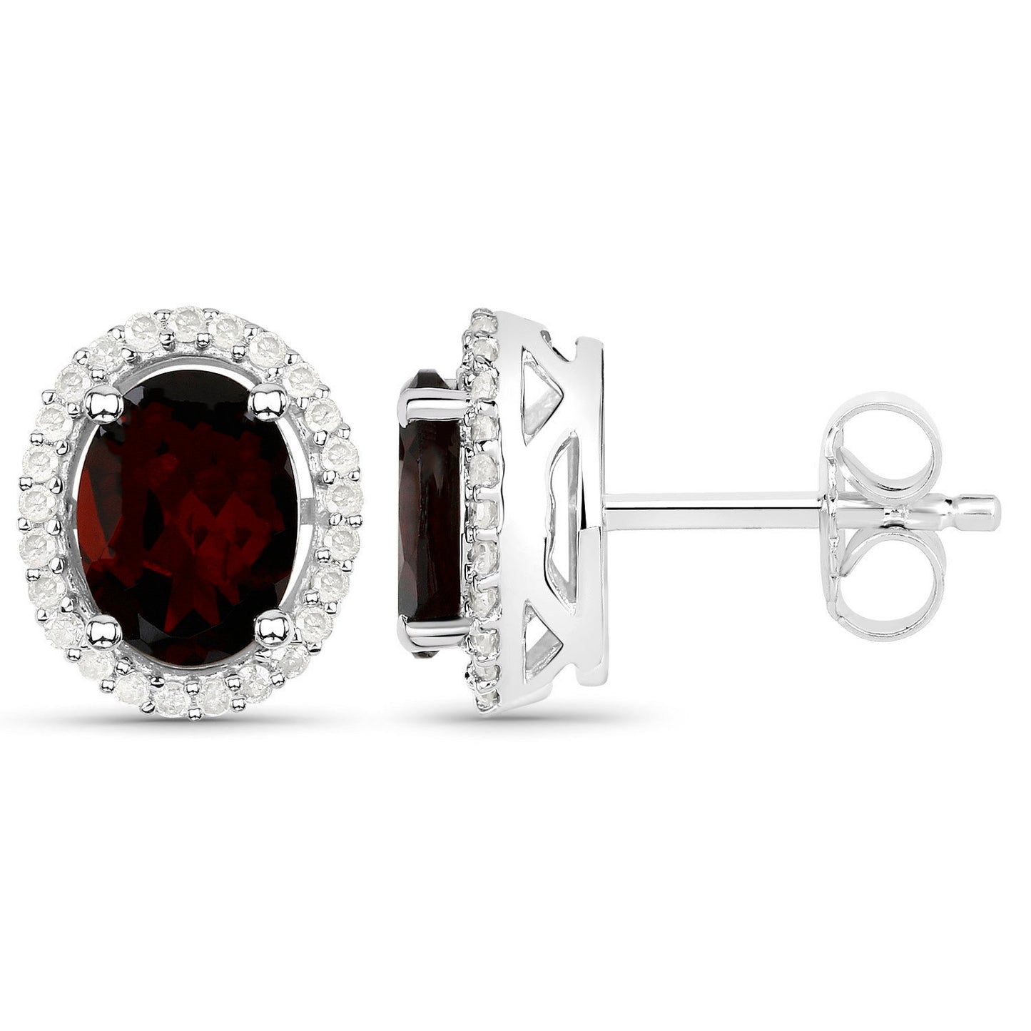 Garnet Stud Earrings With Diamonds 2.74 Carats Sterling Silver