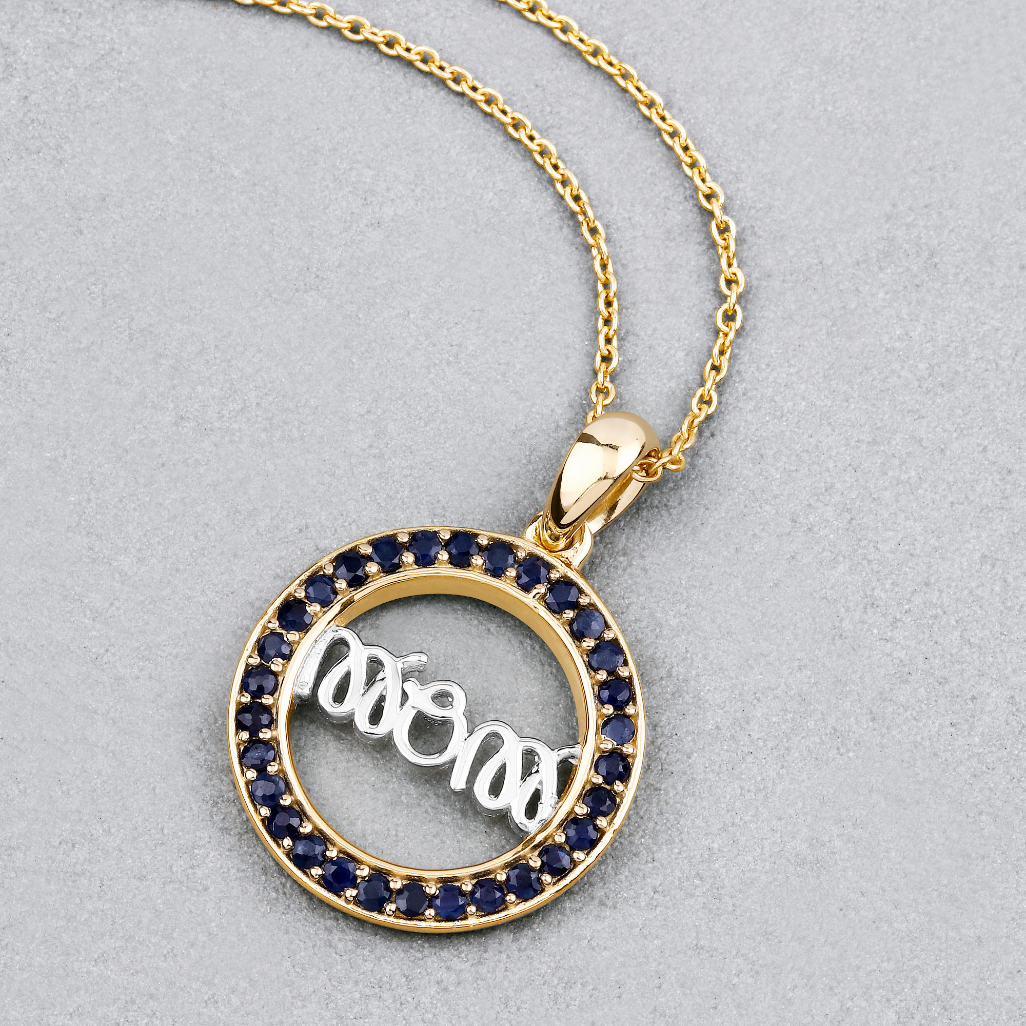 Blue Sapphire Mom Pendant 0.62 Carats Gold Plated Silver