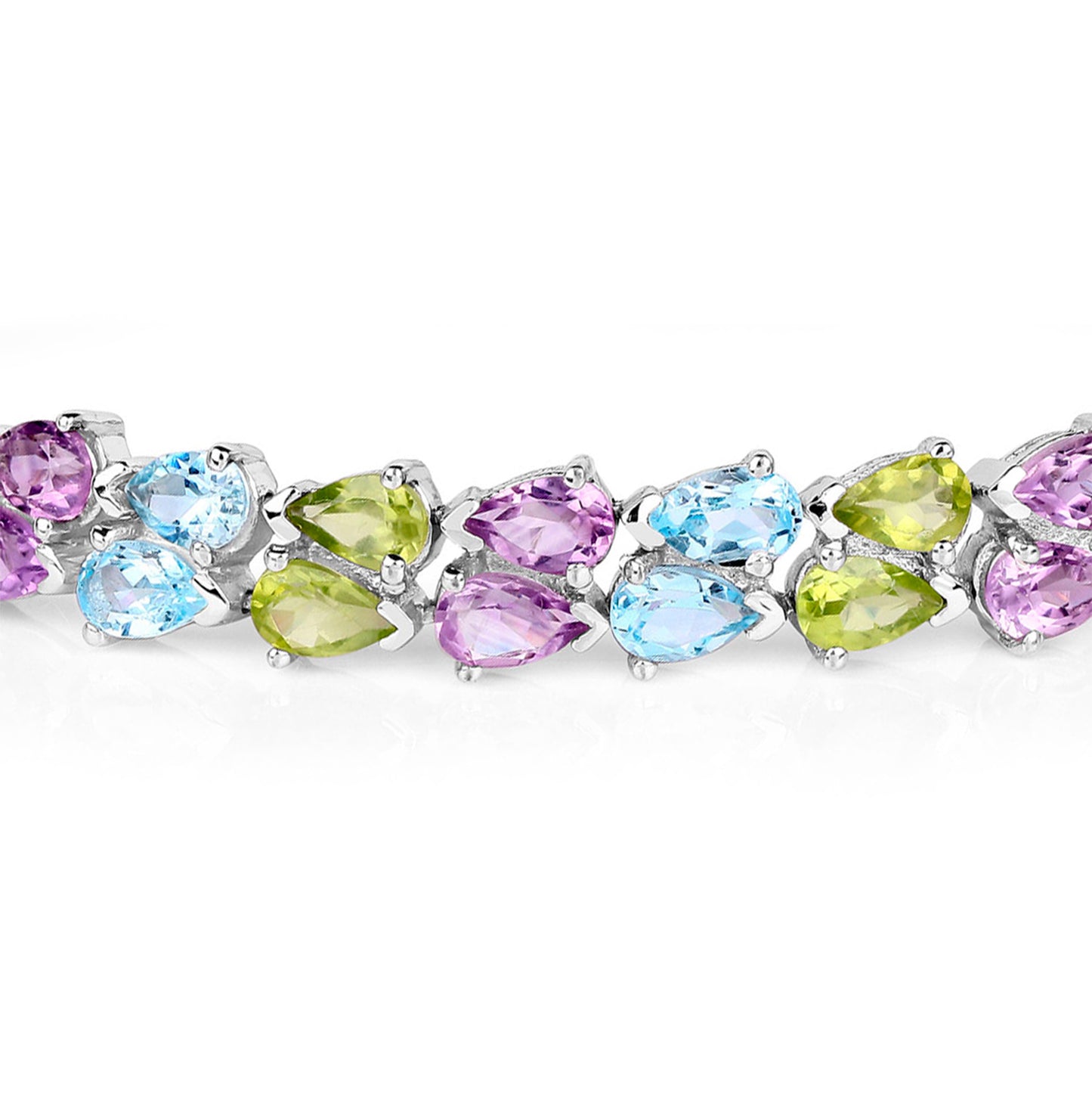 Mixed Gemstone Tennis Bracelet Amethyst Topaz Peridot 23.4 Carats Silver