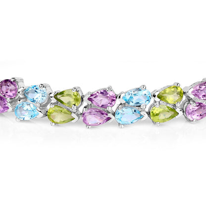 Mixed Gemstone Tennis Bracelet Amethyst Topaz Peridot 23.4 Carats Silver