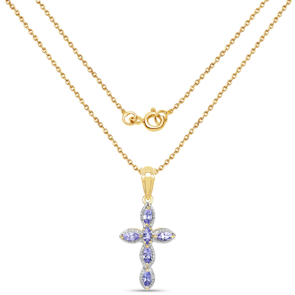 Tanzanite Cross Pendant 0.82 Carats Gold Plated Silver