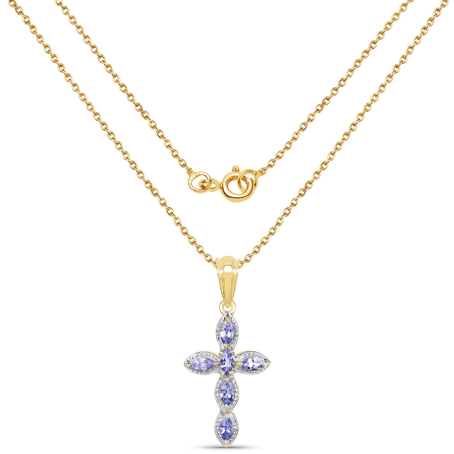 Tanzanite Cross Pendant 0.82 Carats Gold Plated Silver