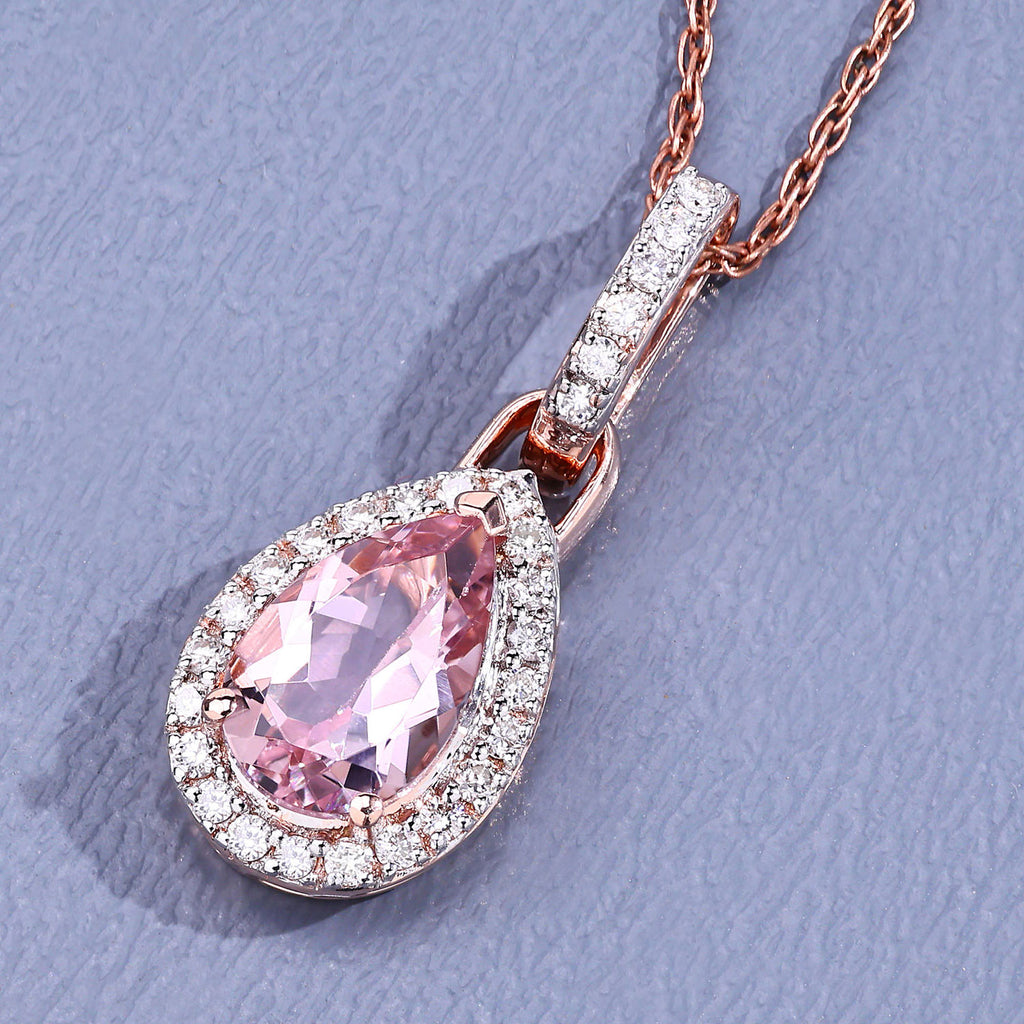 Morganite Pendant With Diamonds 0.78 Carats 14K Rose Gold