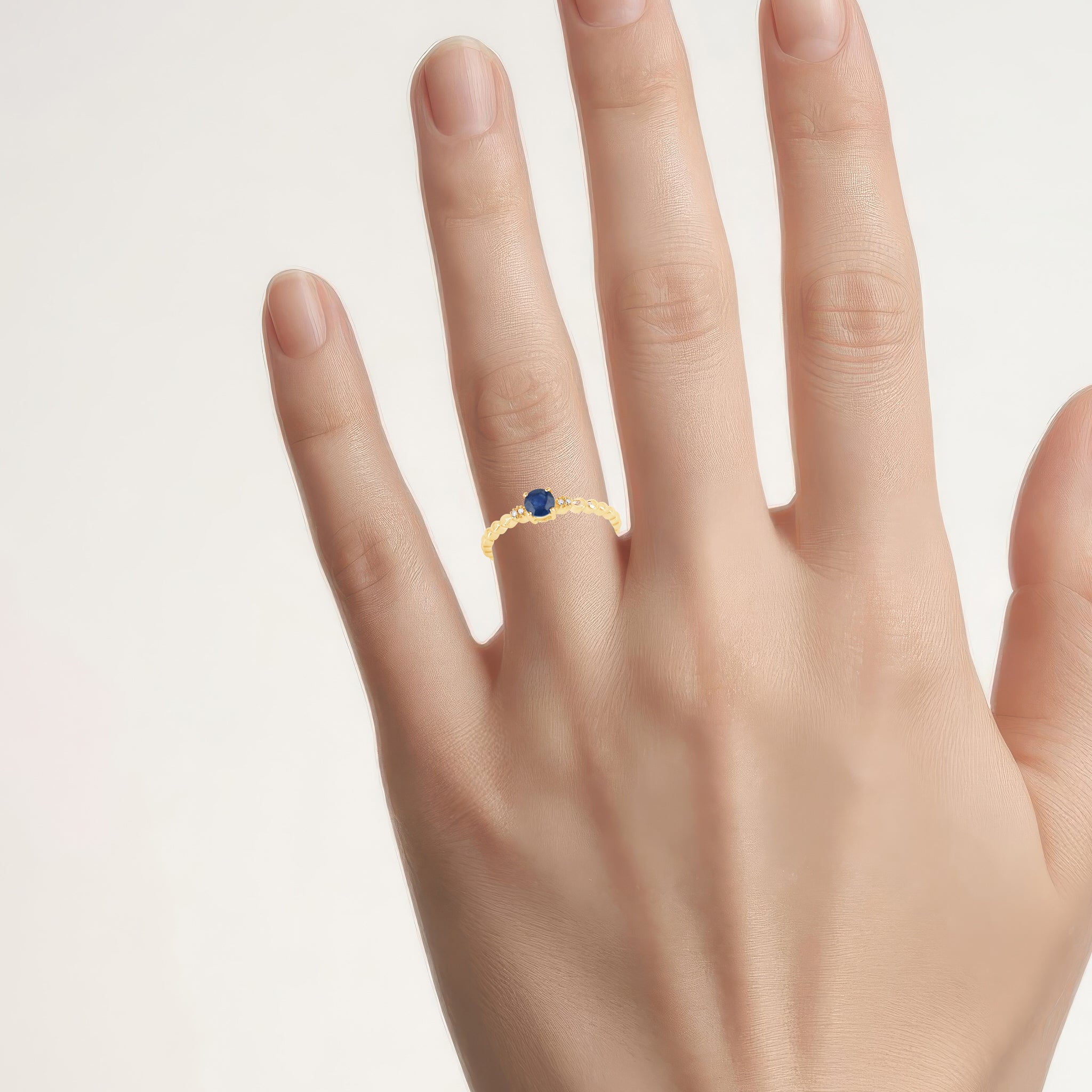 Blue Sapphire Ring With Diamonds 0.27 Carats 10K Yellow Gold