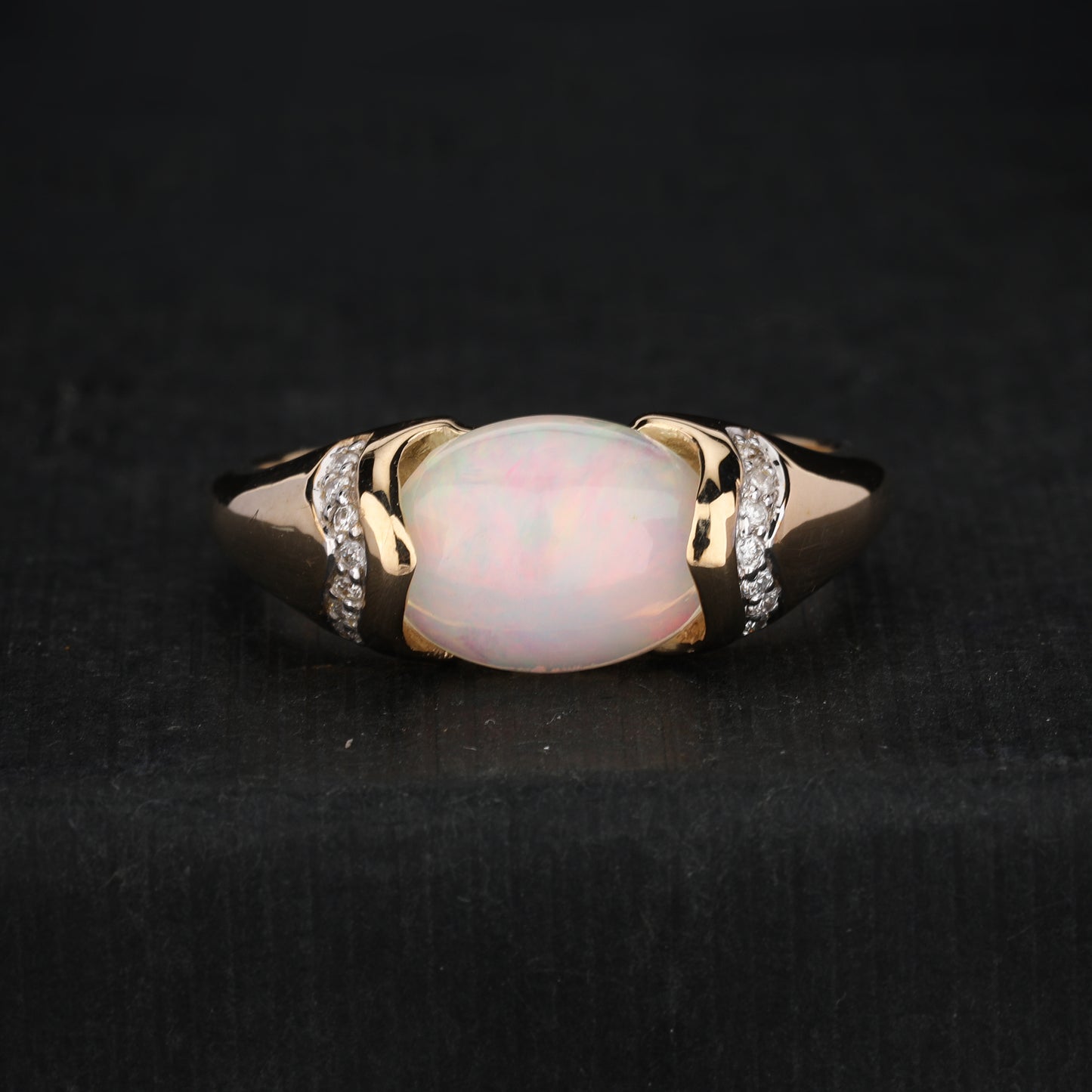 Natural Ethiopian Opal Ring With Diamonds 2.51 Carats 9K Yellow Gold