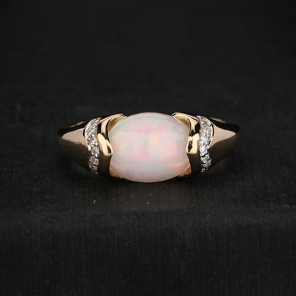 Natural Ethiopian Opal Ring With Diamonds 2.51 Carats 9K Yellow Gold