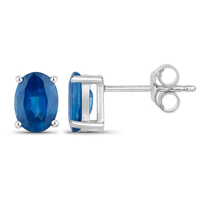 Blue Sapphire Earrings 1.88 Carats 14K White Gold