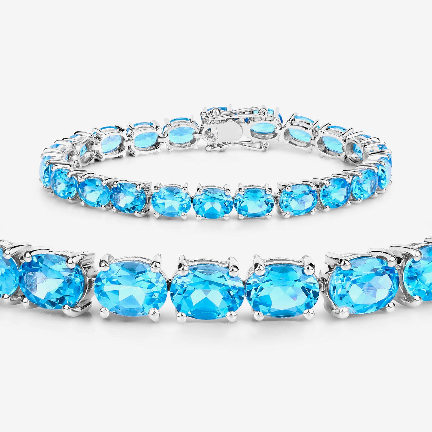 Swiss Blue Topaz Tennis Bracelet 35 Carats Rhodium Plated Sterling Silver