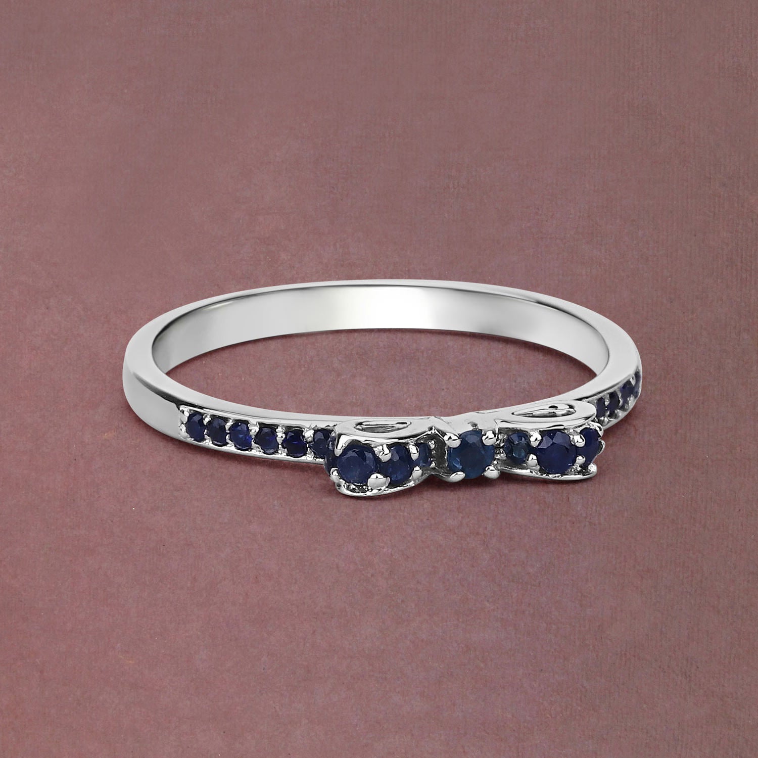 Blue Sapphire Ring 0.26 Carats 14K White Gold