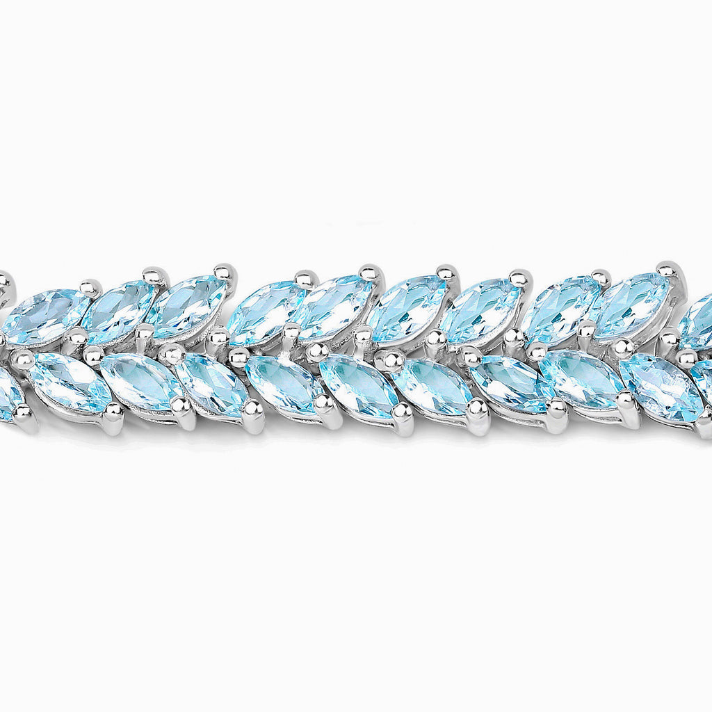 Blue Topaz Tennis Bracelet 15 Carats 18K White Gold Plated Silver