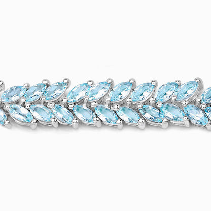 Blue Topaz Tennis Bracelet 15 Carats 18K White Gold Plated Silver