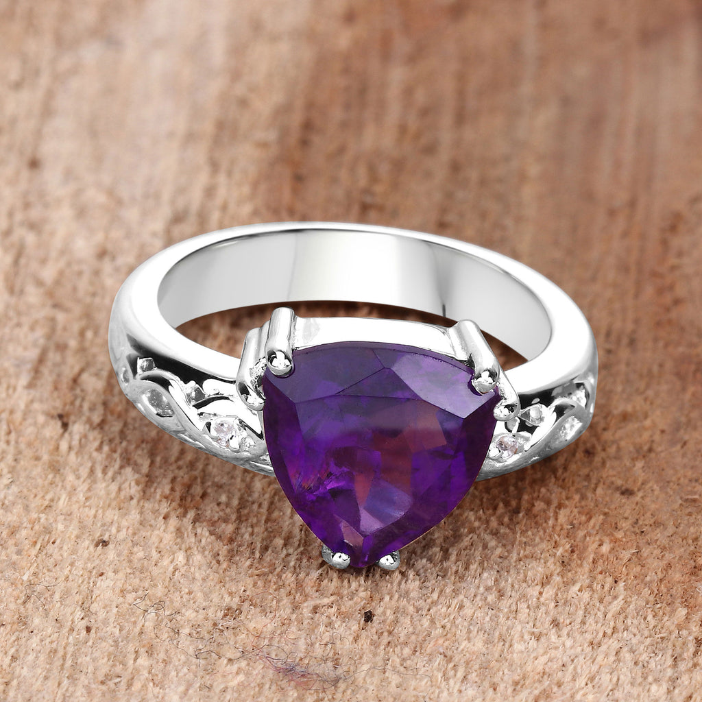 Amethyst Ring With White Topaz 2.69 Carats Sterling Silver