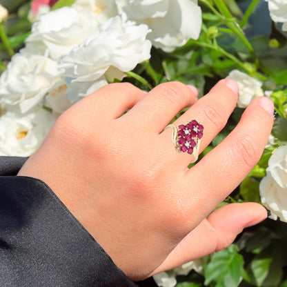 Natural Mozambique Ruby Ring With Diamonds 1.78 Carats 9K Yellow Gold