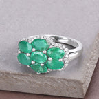 Zambian Emerald Ring With White Zircon 3.3 Carats Sterling Silver