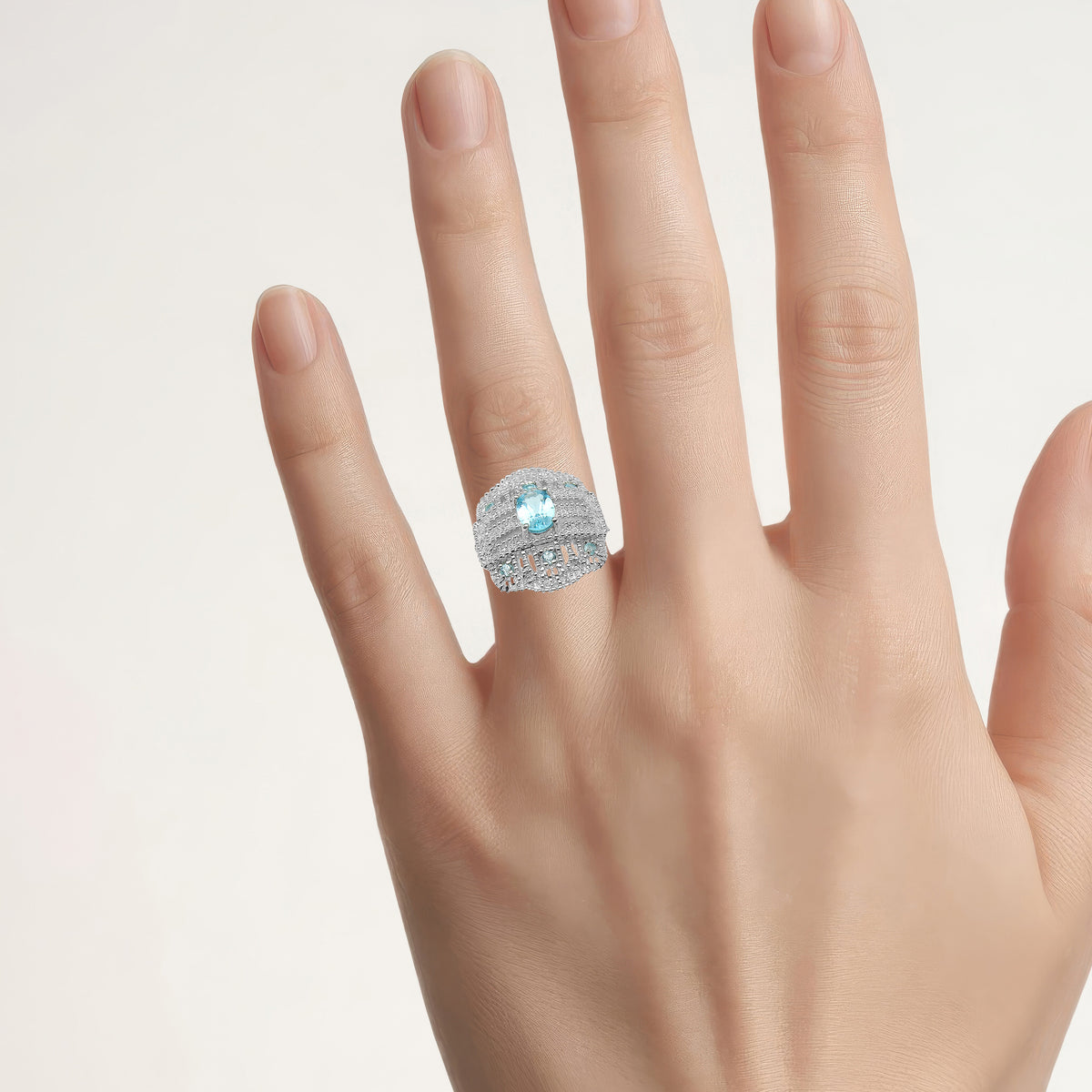 Swiss Blue Topaz Ring With White Topaz 1.06 Carats Sterling Silver