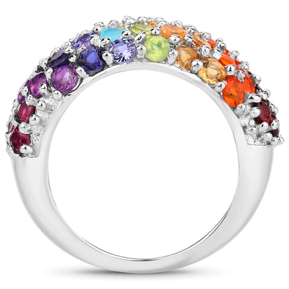 Multicolor Gemstones Cluster Ring 62 Gemstones 4.25 Carats