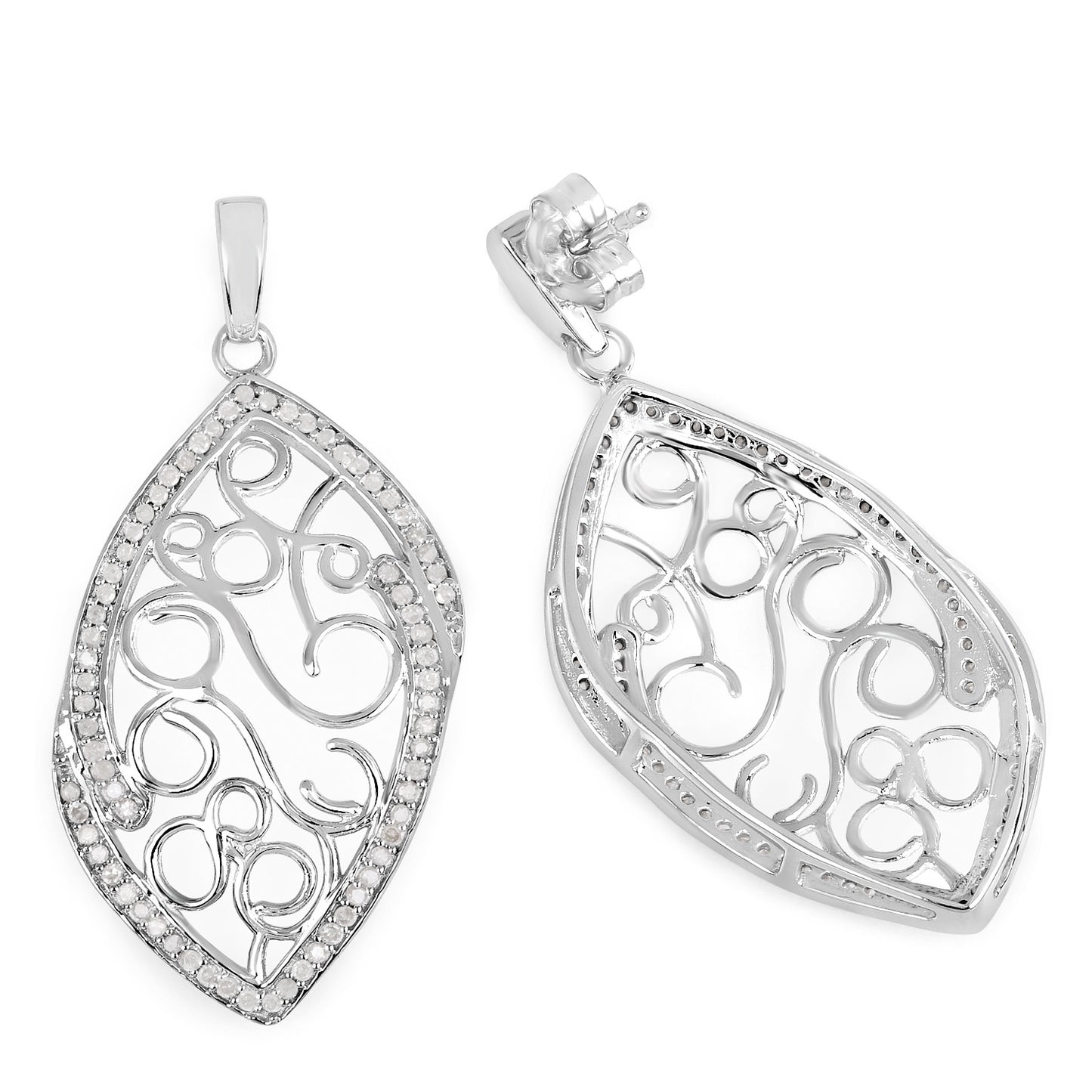 Diamond Dangle Earrings 0.7 Carats Rhodium Plated Silver