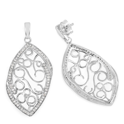 Diamond Dangle Earrings 0.7 Carats Rhodium Plated Silver