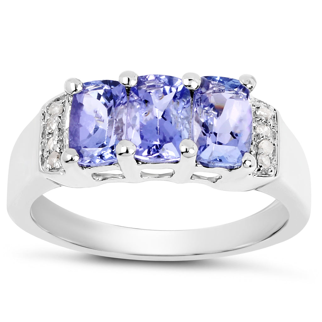 Tanzanite Ring With Diamonds 1.6 Carats Sterling Silver