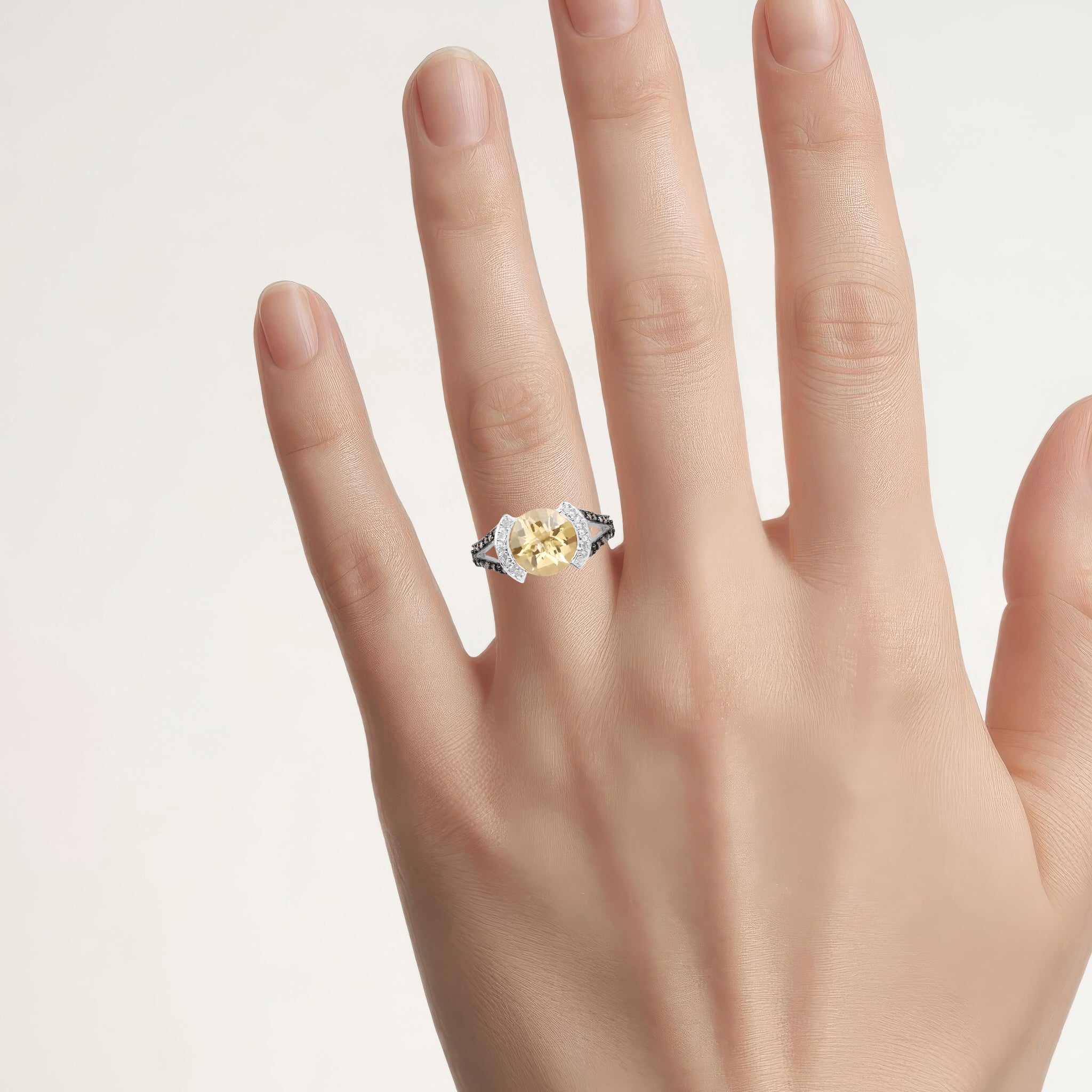 Citrine Ring With Champagne Diamonds 3.58 Carats Sterling Silver