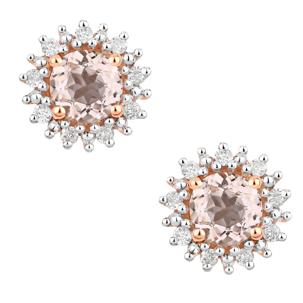 Morganite Stud Earrings With Diamonds 0.48 Carats 10K Rose Gold