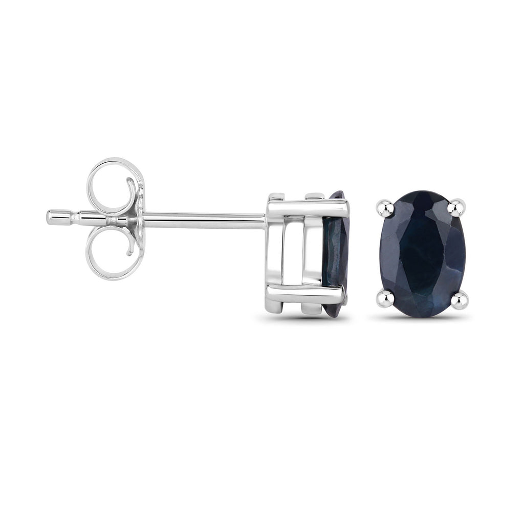 Blue Sapphire Stud Earrings 0.94 Carats 10K White Gold