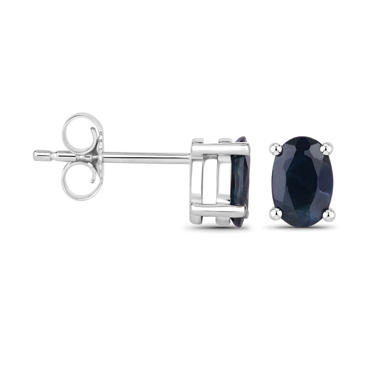 Blue Sapphire Stud Earrings 0.94 Carats 10K White Gold