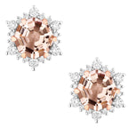 Morganite Stud Earrings With Diamonds 2.1 Carats 14K Rose Gold