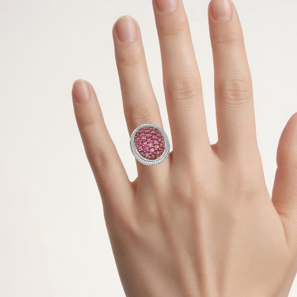 Ruby Ring 2.12 Carats Gold Plated Silver