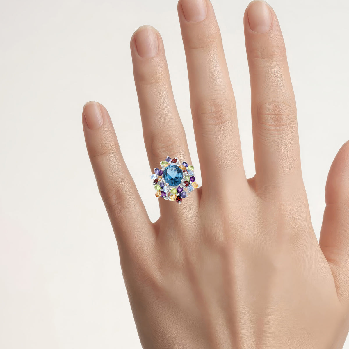 Natural Mixed Gemstones Ring 9.96 Carats Sterling Silver