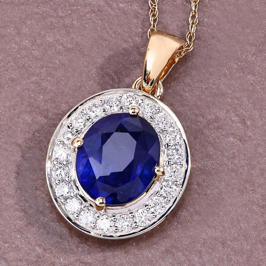 Blue Sapphire Pendant With Diamonds 2.84 Carats 18K Yellow Gold