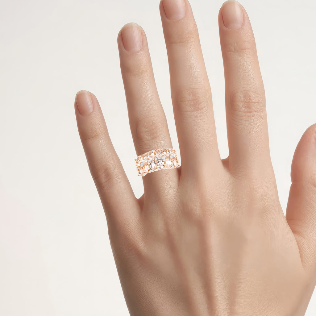 Morganite Ring With White Topaz 2.76 Carats Gold Plated Silver