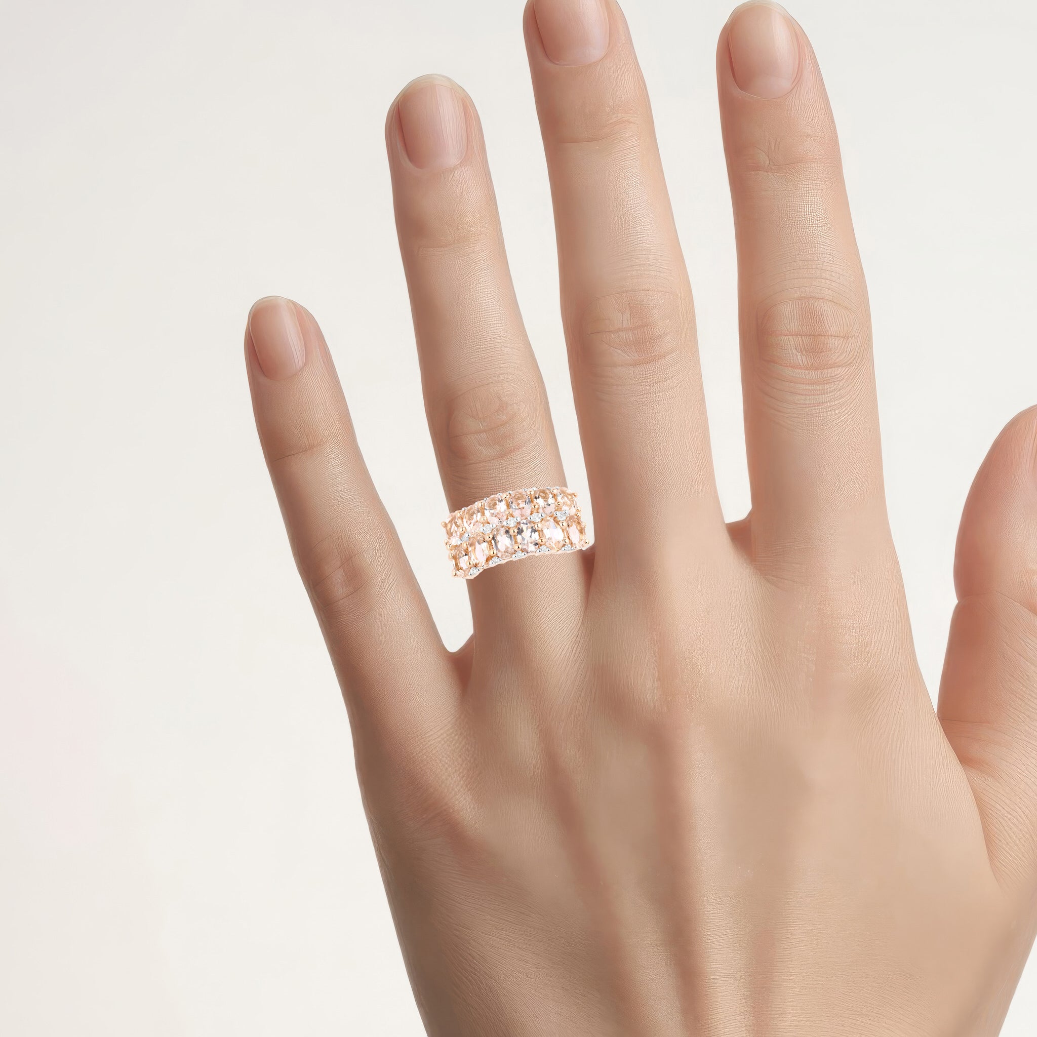Morganite Ring With White Topaz 2.76 Carats Gold Plated Silver