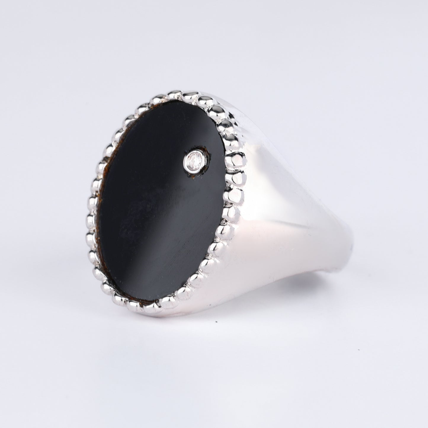 Black Onyx Ring With Diamonds 1.86 Carats Sterling Silver