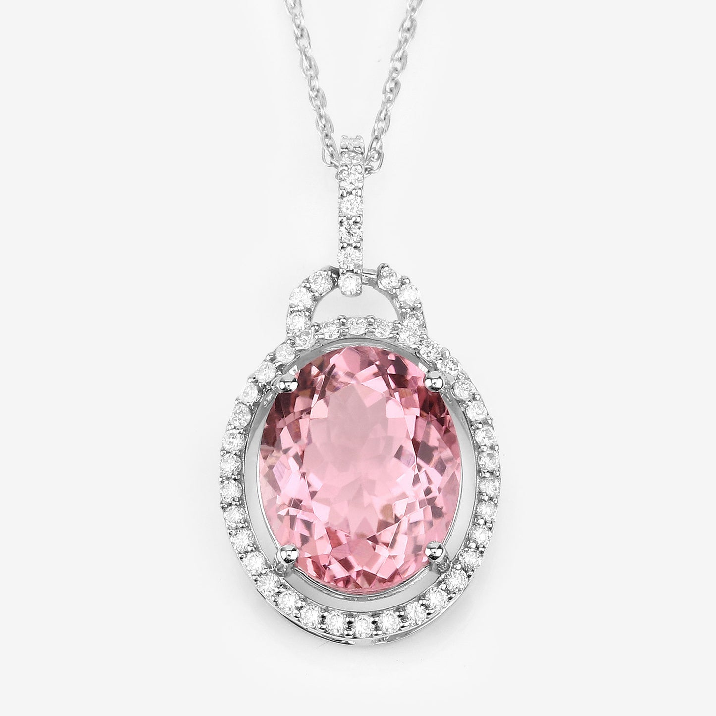 Natural Pink Tourmaline Pendant With Diamonds 3.88 Carats 14K White Gold