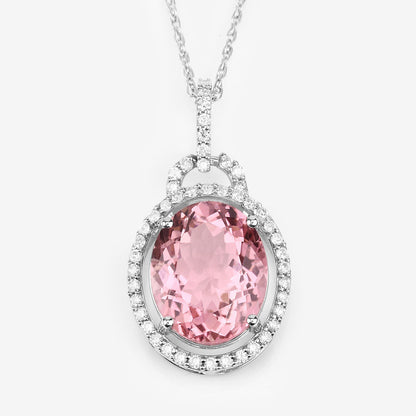 Natural Pink Tourmaline Pendant With Diamonds 3.88 Carats 14K White Gold