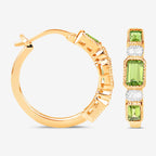 Natural Peridot Hoop Earrings White Topaz 2.44 Carats 14K Gold Plated Silver