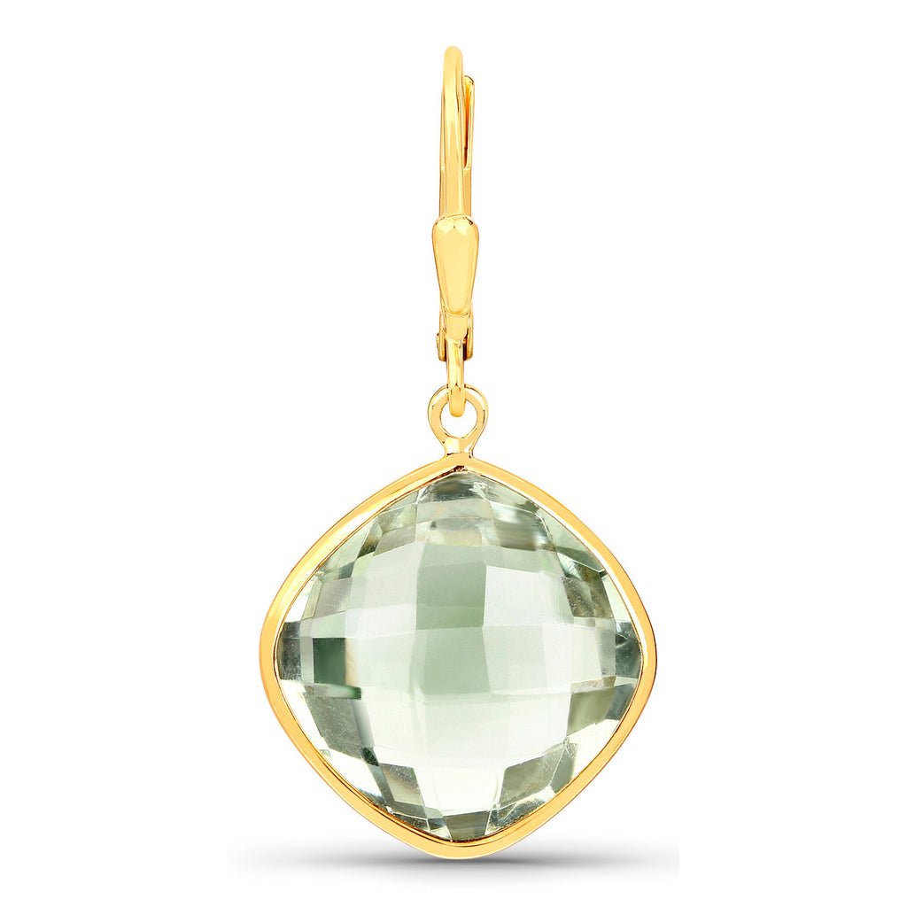 Green Amethyst Earrings 19.5 Carats 18K Yellow Gold Plated Silver