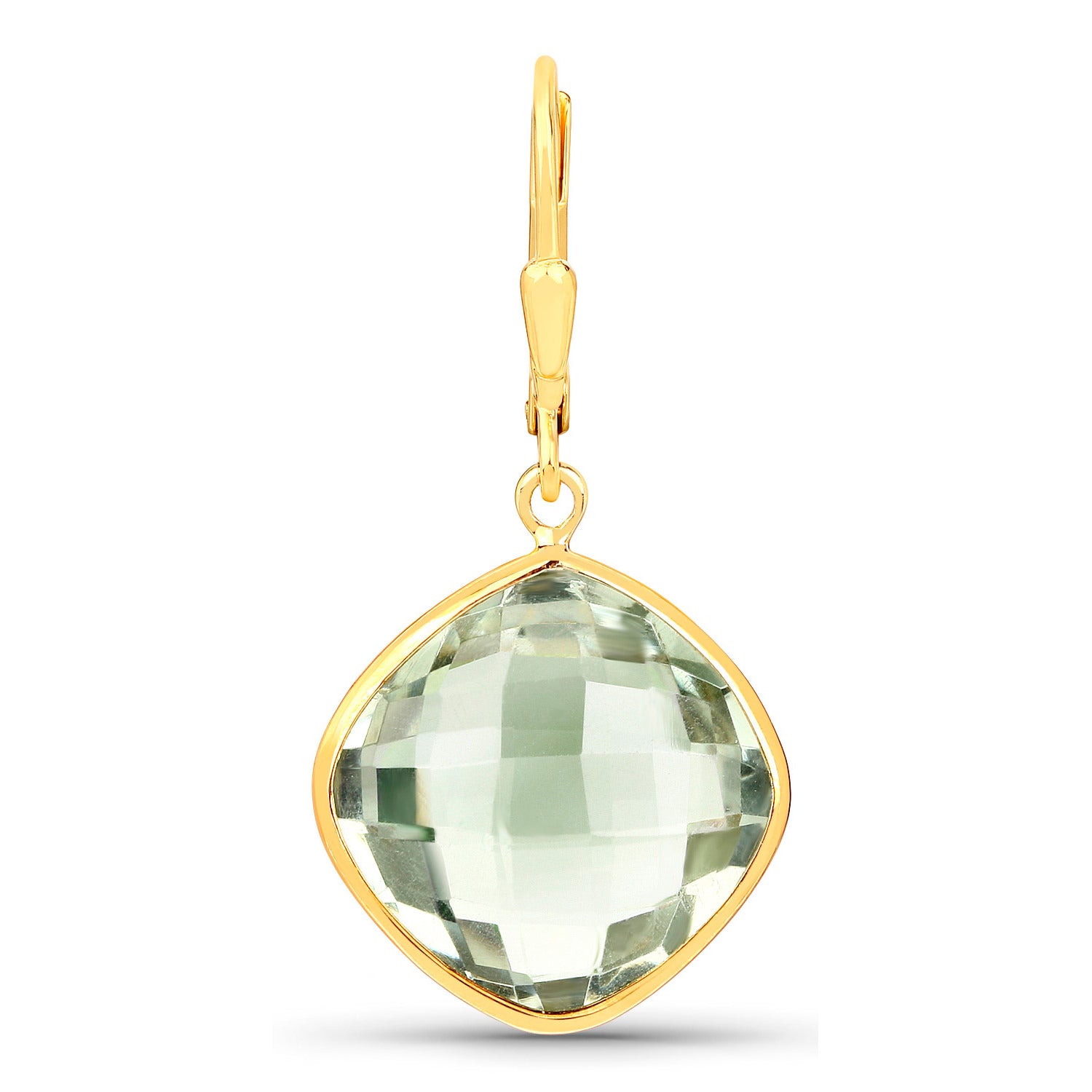 Green Amethyst Earrings 19.5 Carats 18K Yellow Gold Plated Silver