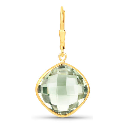 Green Amethyst Earrings 19.5 Carats 18K Yellow Gold Plated Silver